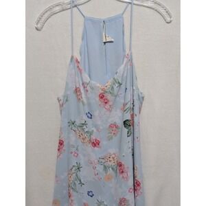 Express Women Light Blue Floral Halter Neck Camisole Top Size L Racerback Blouse